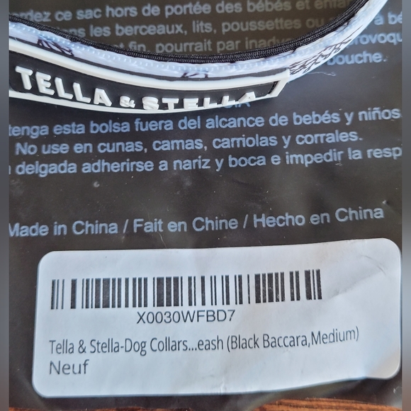 2 /$15 New Tella & Stella Designer Dog Collar Black Baccara Sz Medium - Picture 7 of 7